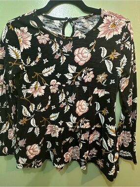 Old Navy Black Floral Peplum Tunic - Pink & Cream Flowers
